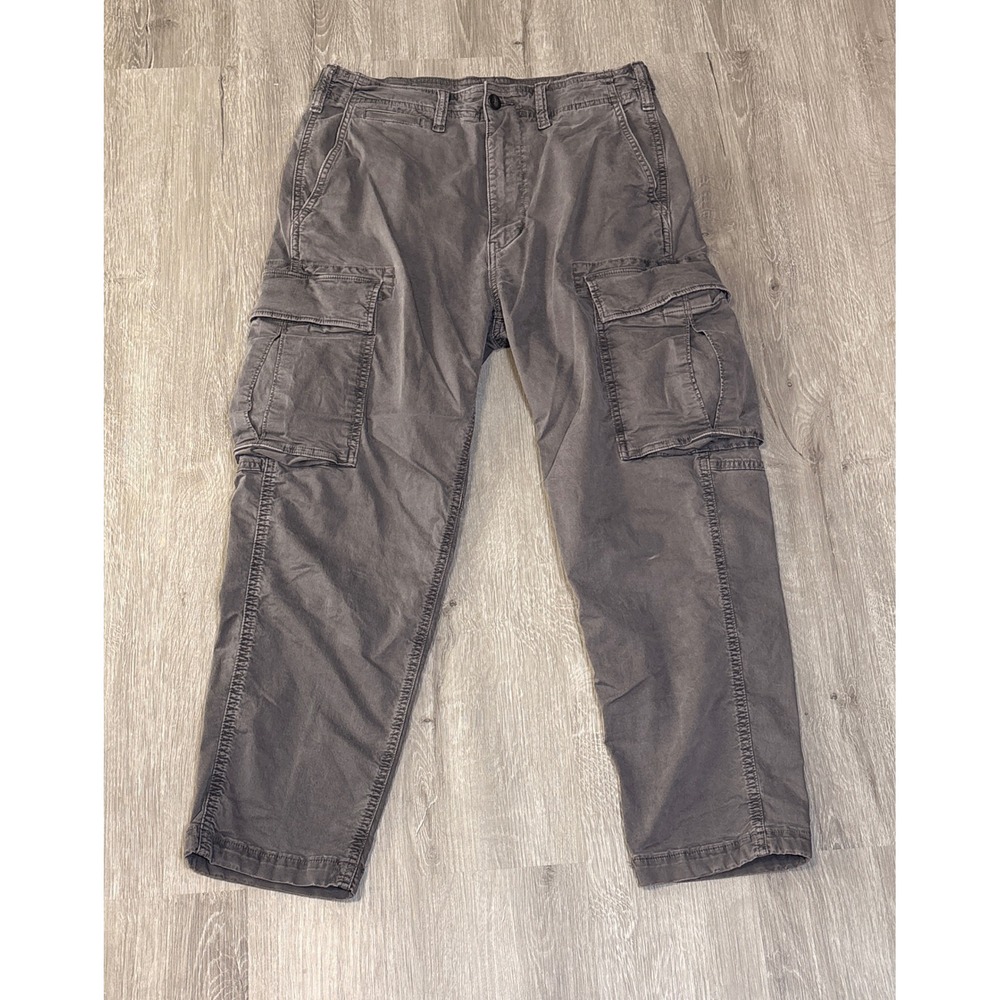 American Eagle Men 28x28 Flex Cargo Pants Gray Relaxed Straight Utility Trousers